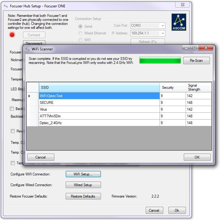 Commander Software Scan Networks If you wish to configure using your Windows 7/8/10 computer and FocusLynx Commander or Gemini Commander software, we have added another method for attaching the Optec