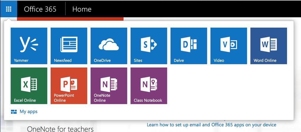 ACCESSING YOUR MS OFFICE 365 ONLINE SUITE Your Microsoft Office 365 Online can be found by clicking on the app launcher cube at the top left of the Office 365 homepage screen.