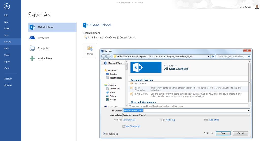 Office applications in school should automatically sign in to a user s One Drive for Business area.