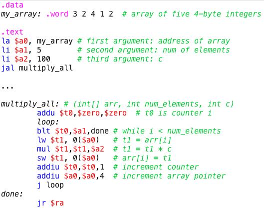 Pass by reference // multiply each array element by c