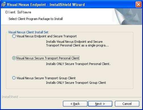 2.2 Secure Transport Personal Client Setup Follow the procedures described here ONLY if you wish to install the Personal Client with use with a 3 rd party endpoint.