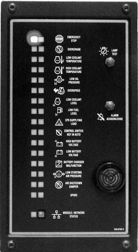 37 3.2 Optional Modules Annunciator The EMCP 3 Annunciator serves to display genset system alarm conditions and status indications. The Annunciator has been designed for use on the EMCP 3.