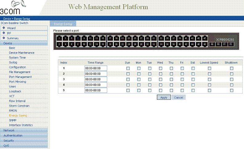 Figure 3: Management Interface with Energy Savings Settings Using the intuitive built-in web interface, an administrator can use the Energy Saving option to modify the ports for low bit-rate or