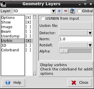 Geometry Layers [5/6] USRBIN: USRBIN from input: To select a USRBIN card from input and displayed with a checker pattern Load USRBIN file (see SCORING lecture); Select a detector (or URSBIN) among