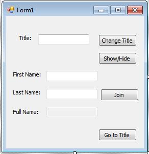 Exercise 1: Create the following form: Add code that does the following: a) Change Title: Changes the title of the form according to the text entered in the textbox (title).