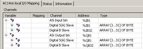 Programming of the standard PLC Access standard input and output data Digital input and output data To access the digital process data of the slaves at AS-i master 1: In the device tree: Double-click