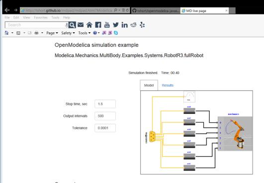 OpenModelica Simulation in Web Browser Client MultiBody RobotR3.