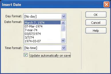 T-48 Tutorial 2 Introduction to Dreamweaver 8 The Insert Date dialog box will display, as shown in Figure T2.46.