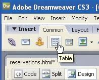 You will use Dreamweaver to create a table on the page. Place your cursor on a blank line under Reservations & Rates. There are two ways to add a table to a Web page using Dreamweaver.
