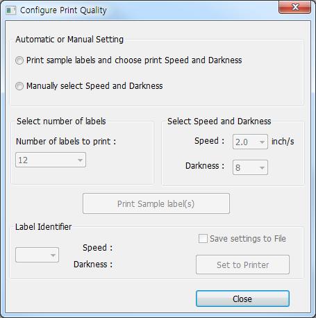 4-2 Configure Print Quality This is used for printing sample labels by the print quality to check and set print quality.