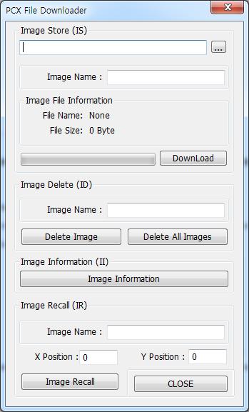 4-4 PCX File Downloader Manage the images stored in flash memory. 4-4-1 Image Store (IS command) 1) Select the image file (*.pcx, *.bmp, *.jpg).