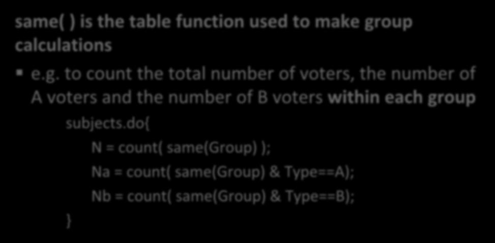 same( ) is the table function used to make gr