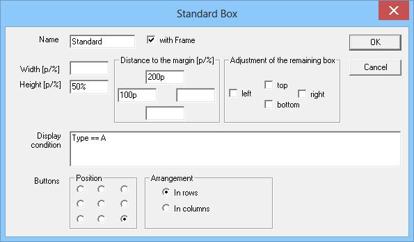 history box, chat box, plot box Positioning boxes Distances can be set as % of the