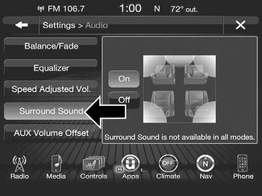 28 RADIO MODE of the audio volume with variation to vehicle speed. Volume increases automatically as speed increases to compensate for normal road noise.