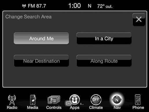 68 NAVIGATION MODE IF EQUIPPED Near Destination (only available during route guidance) Along Route (only available during route guidance) Where To?