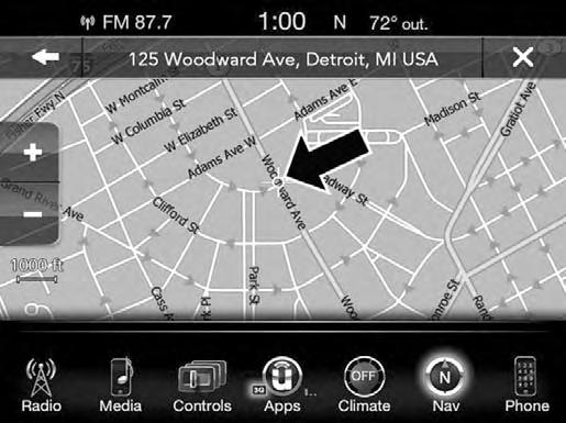 76 NAVIGATION MODE IF EQUIPPED Where To? Point on Map To enter a destination by Point on Map, follow these steps: 1. While in the Nav Main Menu, press the Where To?