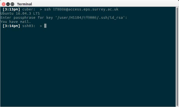 Step 5 - Using your RSA Key-pair You can test if your RSA Key-pair is working by establishing an SSH connection to access.eps.surrey.ac.uk from any computer containing your RSA Private key.