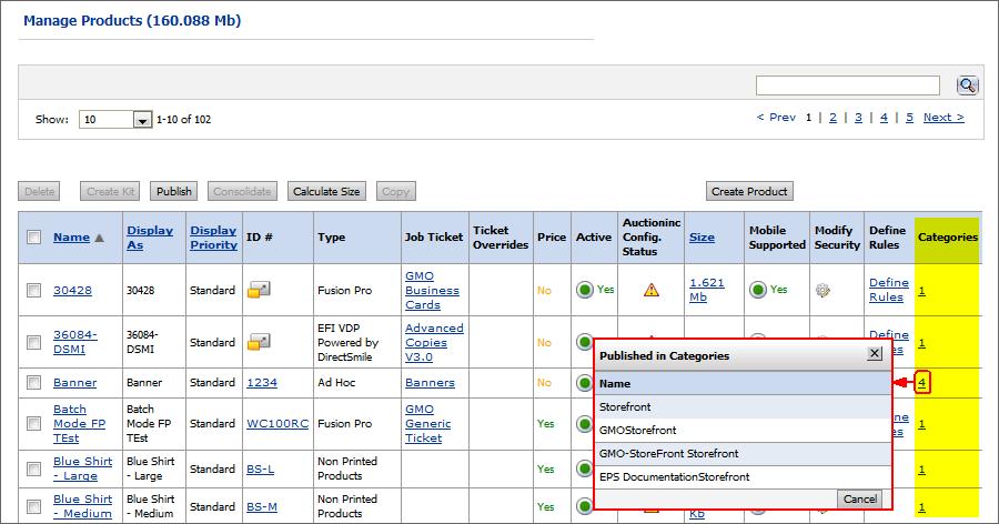 18 EFI Productivity Suite Digital StoreFront 9.8 Release Notes categories to which the product is published.