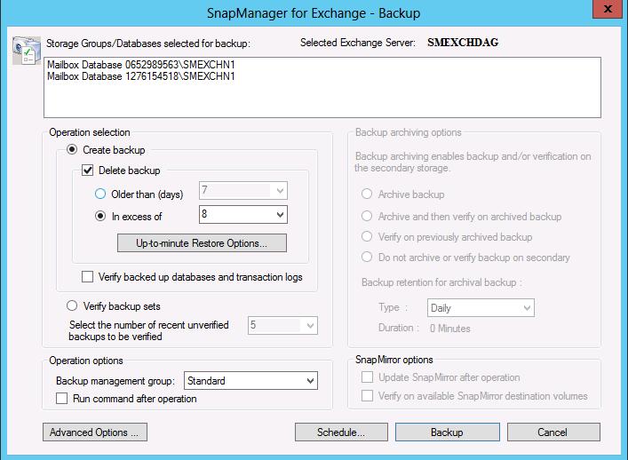 Select the Delete Backup checkbox and define the backup retention policy. c. Select a backup management group.
