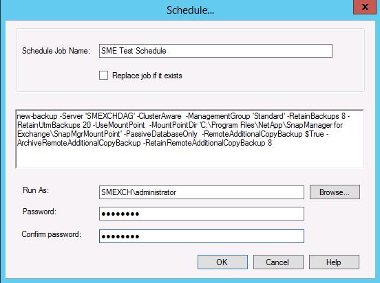 On the Schedule page, enter the name of the backup job, enter the user ID and password for the job, and click OK.