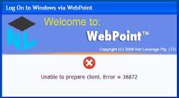 Important Note: While preparing the client desktop, if WebPoint displays an error as shown below or with a similar error number, it indicates the lack of adequate
