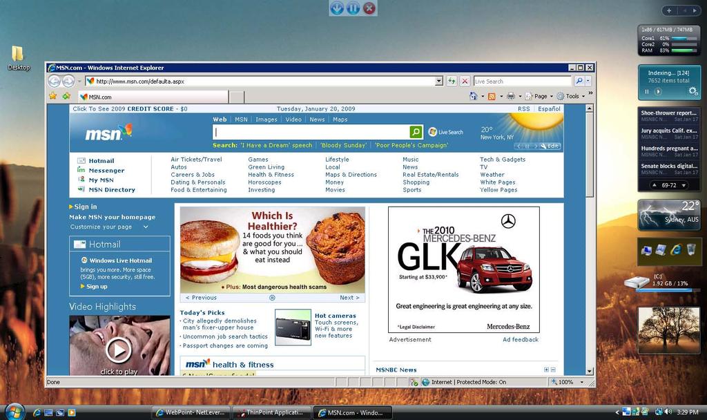 8. Screenshot below shows a remote Internet Explorer published from a Windows XP ThinPoint host running in seamless mode inside client Desktop.
