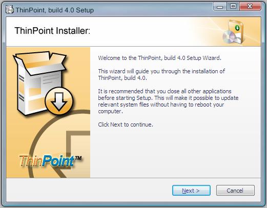 exe provided to you on the ThinPoint Installer CD-ROM or downloaded from NetLeverage