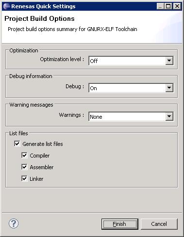 Optimization Configuration Limited set of options available via quick settings dialog Optimisation for speed, size or both Debug