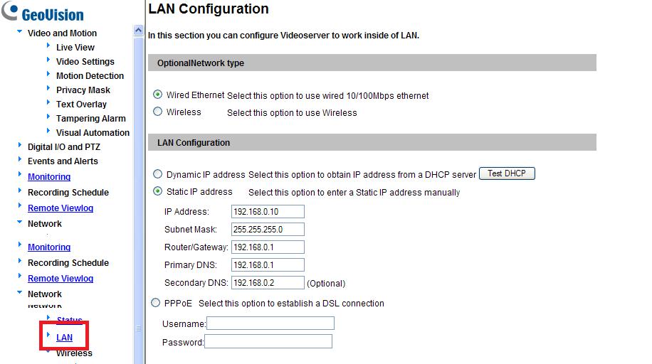 2.3 Changing the IP Address To assign a static IP address or establish a connection to your ISP, log in the Web interface to access the network setting page.