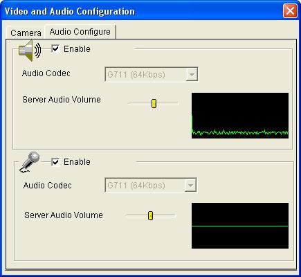 3 Accessing the GV-Video Server 1B3.2.7 Video and Audio Configuration You can enable the microphone and speaker for two-way audio communication and adjust the audio volume.