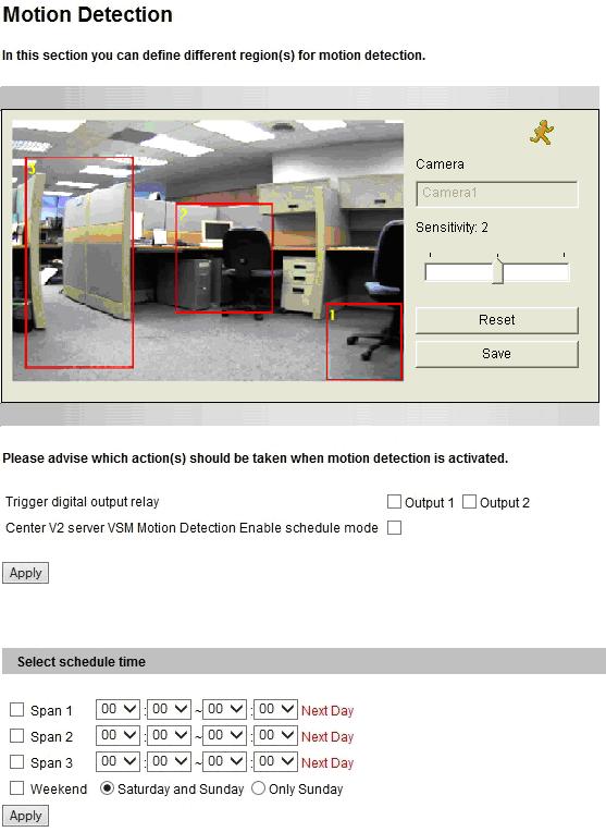 4.1.3 Motion Detection Motion detection is used to generate an alarm whenever movement occurs in the video image.