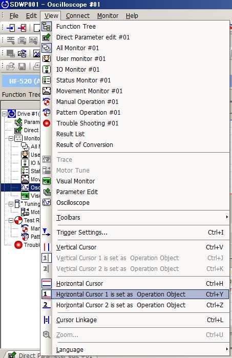 Using the horizontal cursor 1) Go to the View (V) menu and select Horizontal Cursor (H) or click on in the toolbar.