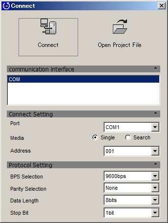 2.2 Connecting the Drive and PC via the Com Port When SDWP001 is first opened, the start up window shown below will appear on the