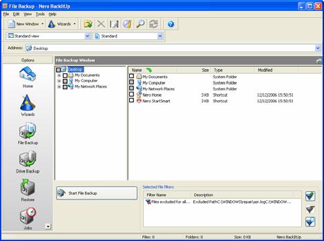 File Backup Fig. 5: File Backup screen 2. If you want to use a profile with a pre-defined combination of filters (see Backup tab), then select the appropriate profile from the selection menu.