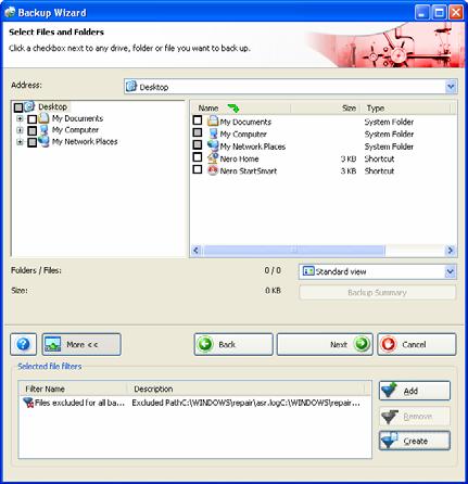 File Backup You cannot manually include files in the backup (activating the check box preceding the file) that are excluded from the backup by filters.