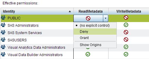 Permissions 35 Grant or Deny a Permission To set an explicit grant or denial: 1 In the administrator s Folders pane, right-click on an object, and select Authorization.