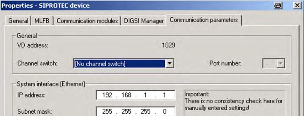 These settings are relevant if DIGSI communicates with the