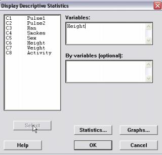 1.3.5 Dialog Boxes Many commands will generate dialog boxes. Minitab dialog boxes will often have a variable list box, which displays columns, stored constants or matrices.