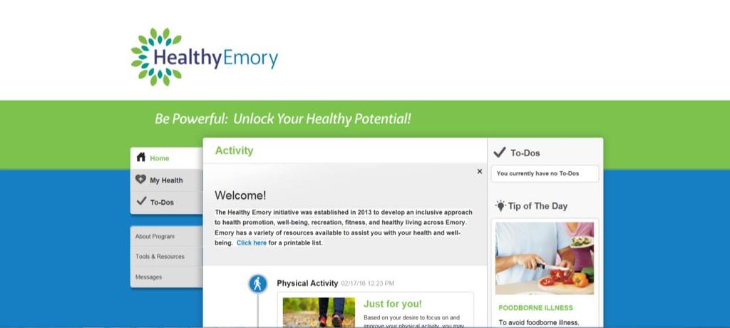 Click the Continue button until you are finished. Once you have filled out the requested information, you will be redirected to the Health Fitness Emory homepage.