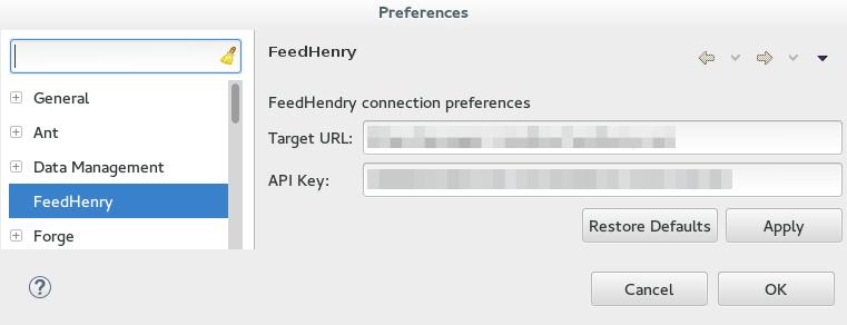 In the Preferences window, in the search field type, FeedHenry and press Enter. 3. Complete the following fields in the Preferences window: a.