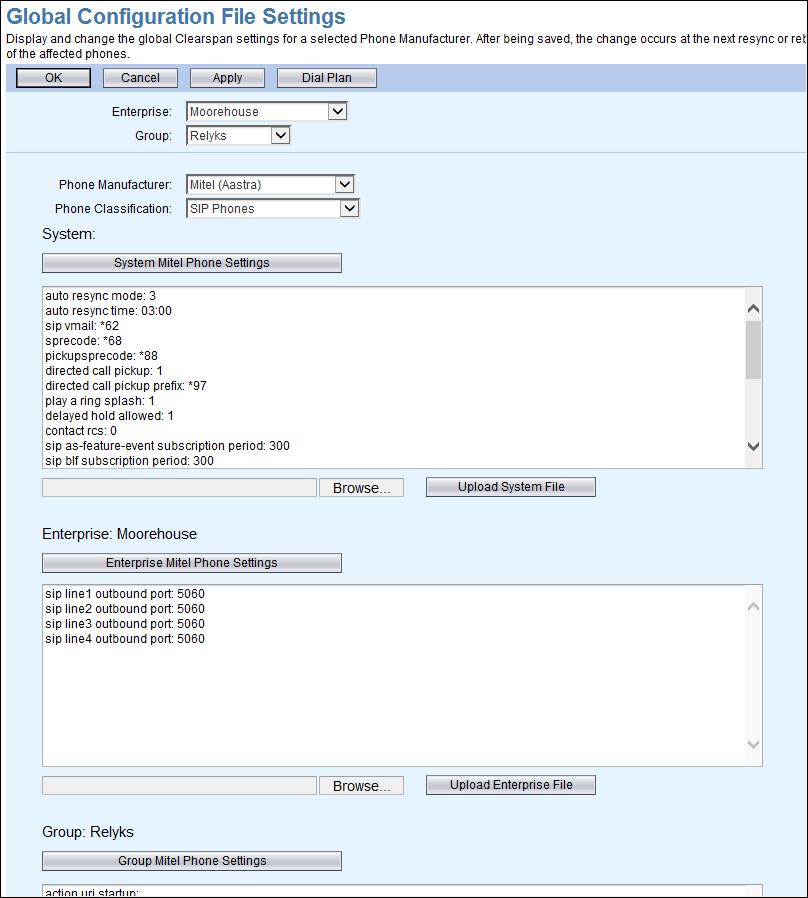 Figure 20 Global Configuration File Settings Page Note: The Global Configuration File Settings page allows administrators to set custom ringtones for a System or Enterprise for Polycom phones.