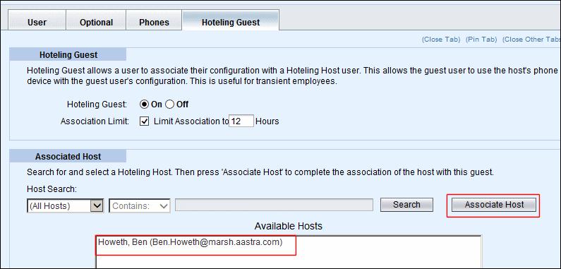 5. Click the Edit link in the row of the user who will be the Hoteling Guest. The Advanced: User Modify page displays. 6. Select Hoteling Guest from the Service drop-down list. 7.