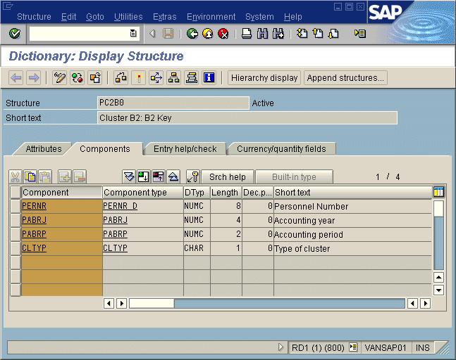 Reporting with SAP Relational Data Sources 4 Reporting off Tables, Views, Clusters, and Functions 10. Make a note of the names of the key fields displayed in the Component column.