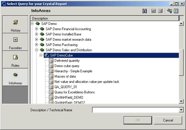 Reporting off BW Queries 3 4. Select the query with the data that you want to report off, then click OK. Crystal Reports generates a report that uses your query as its data source.