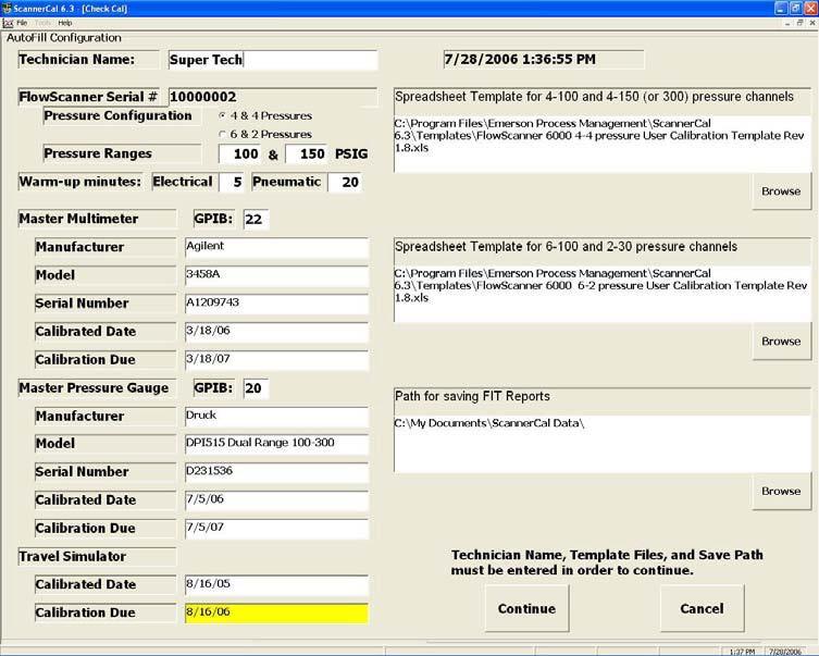 ScannerCal Product Bulletin Figure 3. ScannerCal File Options display showing the test instrument details and the paths to the spreadsheet directories 3.
