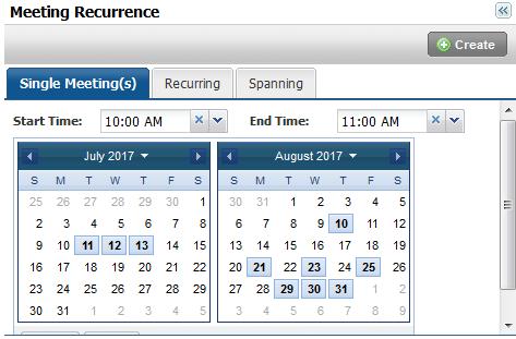 ) The selected calendar dates for single meetings will be highlighted in blue. To remove dates, click on the blue highlighted date and the blue box will be erased. ii.