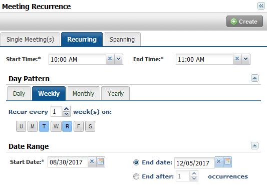 The meeting(s) will populate in the box on the right under Meetings. Select each meeting and then select the Request Rooms tab. 7.