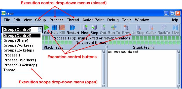 Basic Functions [3/6] Controlling the execution of a program within TotalView involves two