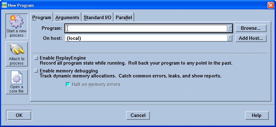 Getting started with TotalView [3/3] New Program dialog box