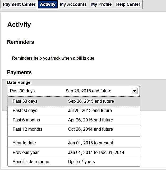 Use the Date Range dropdown to view payments made from within the Past 30 days all the way up
